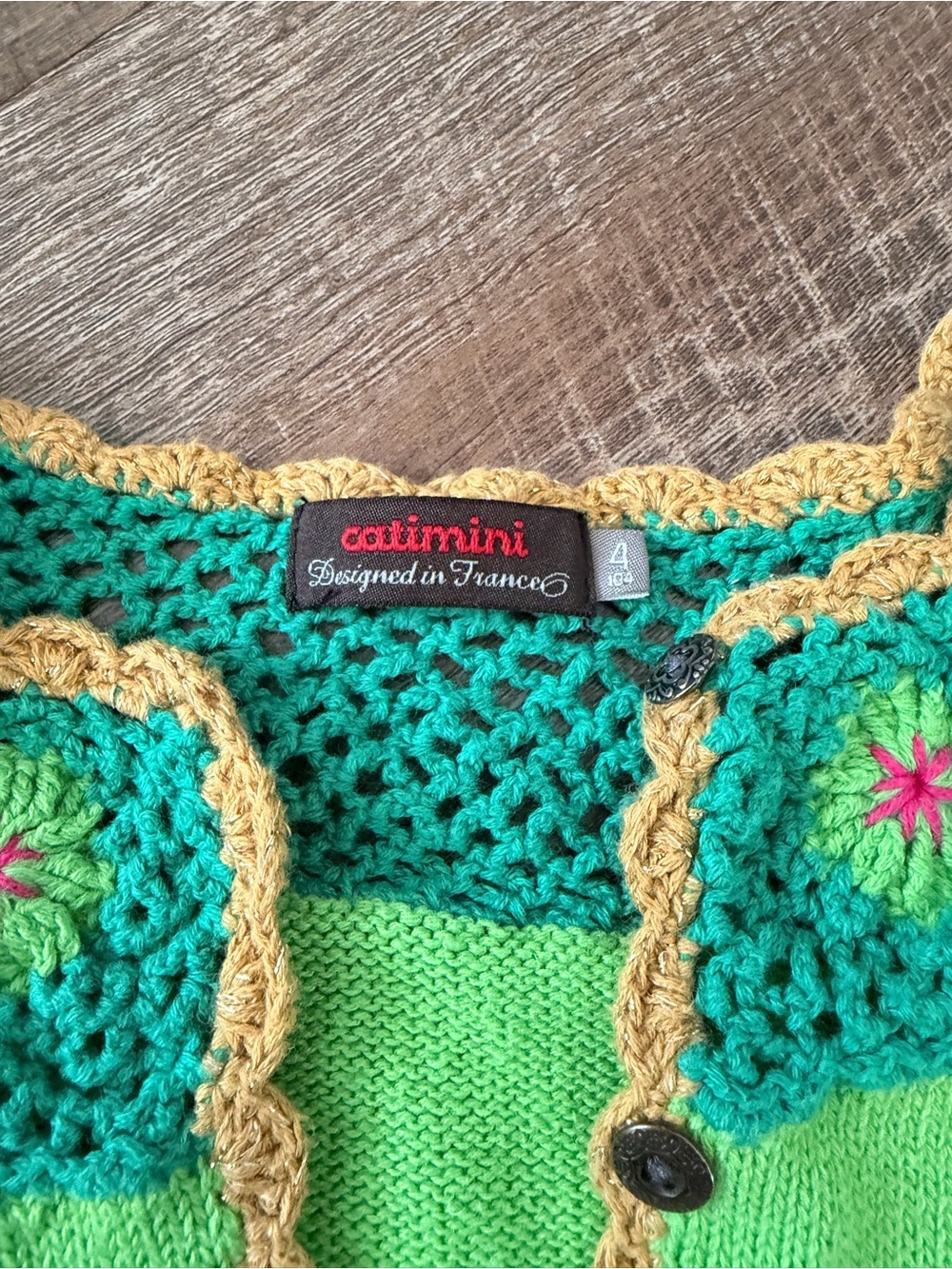 Catimini Green, Teal & Yellow Crochet-Trim Cardigan - Picture 5 of 9